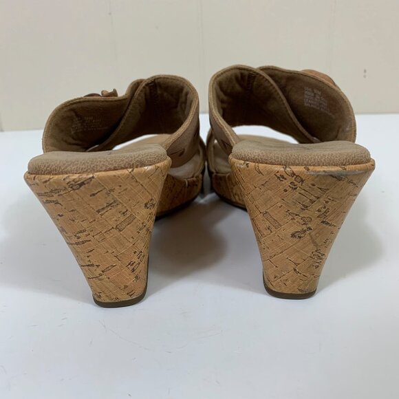 Clarks Cork Heeled Open Toe Sandals with Flower in Tan Size 9.5 - Picture 3 of 9